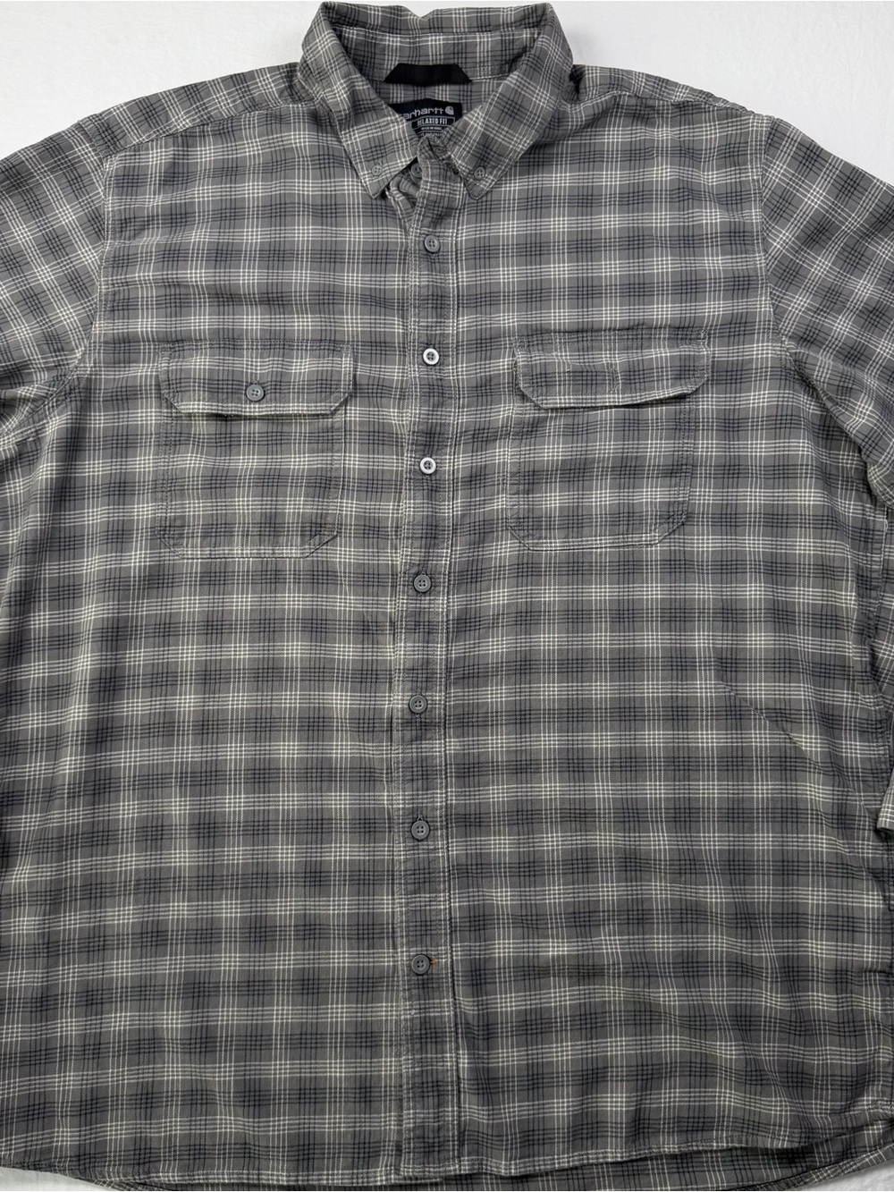 Carhartt Relaxed Fit Plaid Shirt Mens 2XL Tall Grey Workwear Button Down